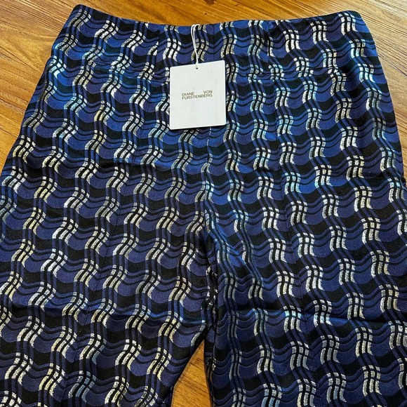 Diane Von Furstenberg Womens Navy Metallic Silver Trousers Academia Menswear NWT - Picture 2 of 10